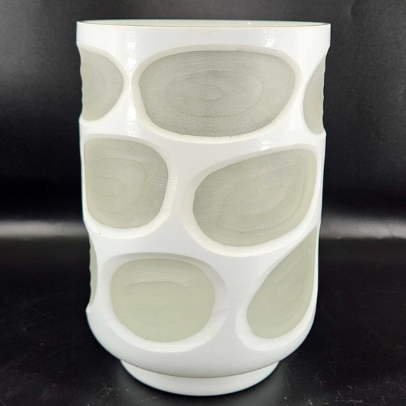 Mid Century Modern Style Abstract Geometric white Glass Acid Etched Vase